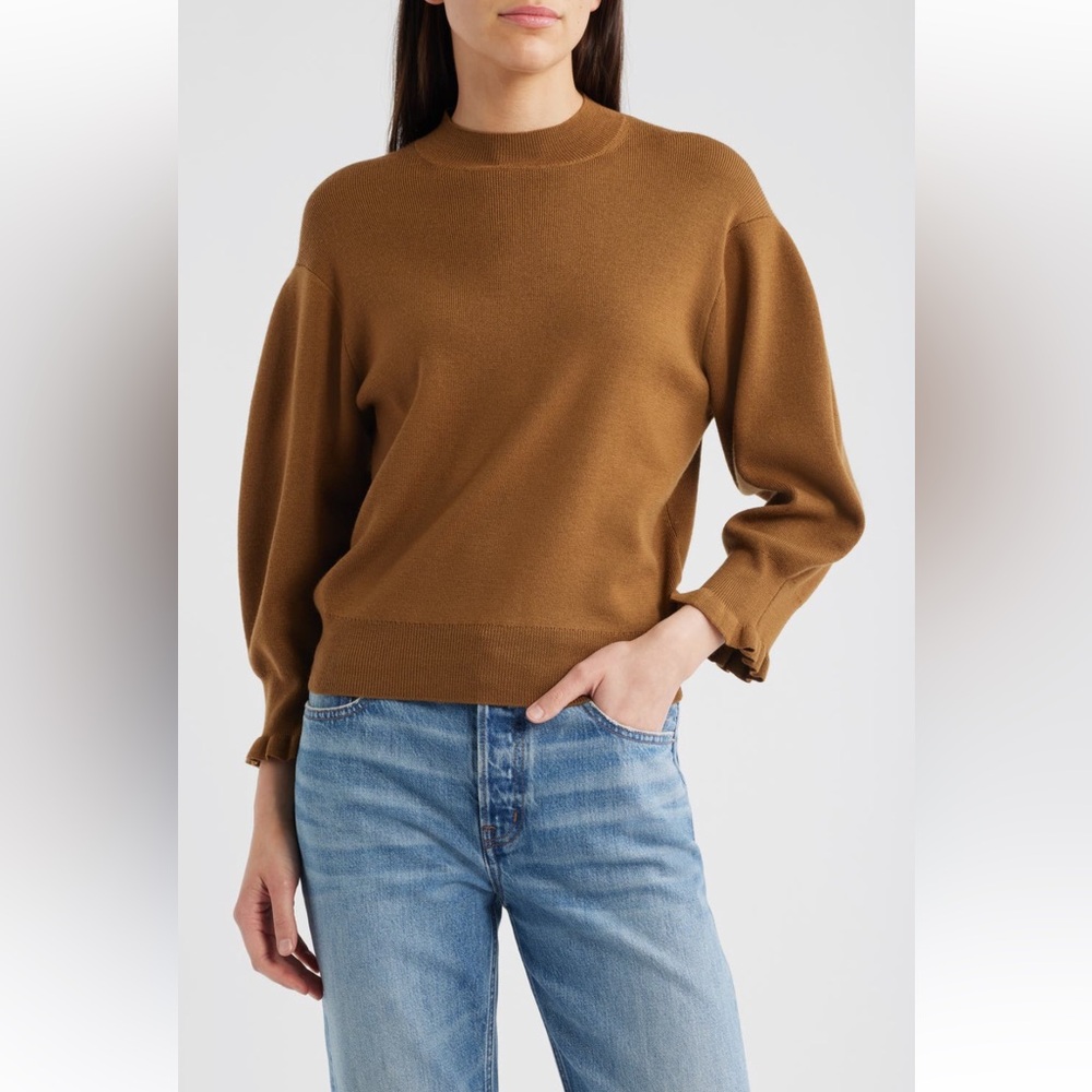 🍒2/$90🍒 MADEWELL NWT Mock Turtleneck Ruffle Cuff Merino Wool Sweater